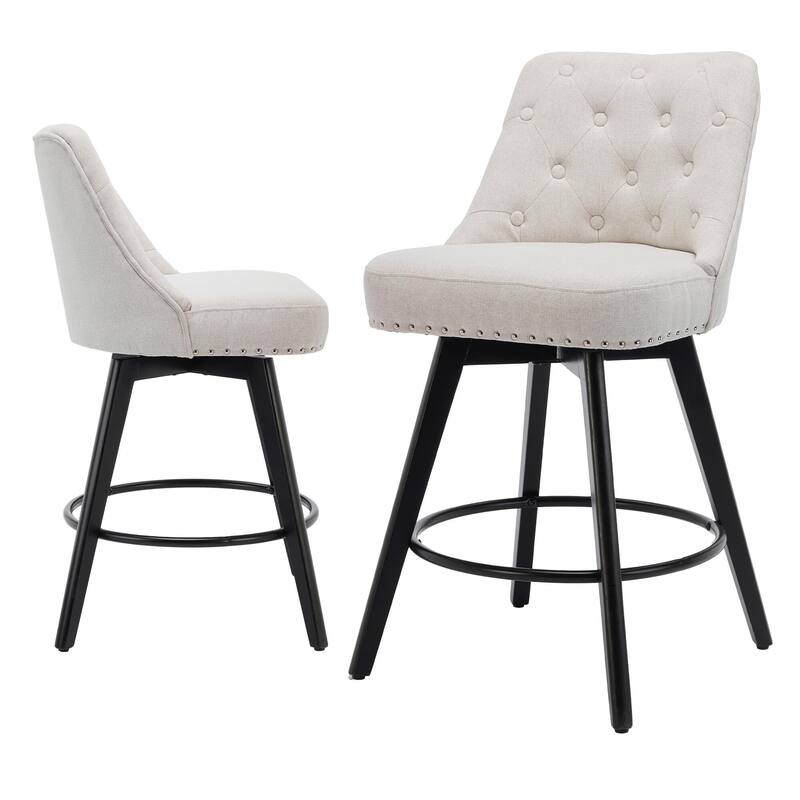 Bar Stools Set of 2, 26" Seat Height Barstools, Swivel Bar Chairs with Upholstered, Footrest, Backrest and Metal Legs