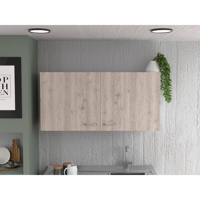 Napoles Wall Cabinet, Two Shelves, Double Door -White / Light Gray