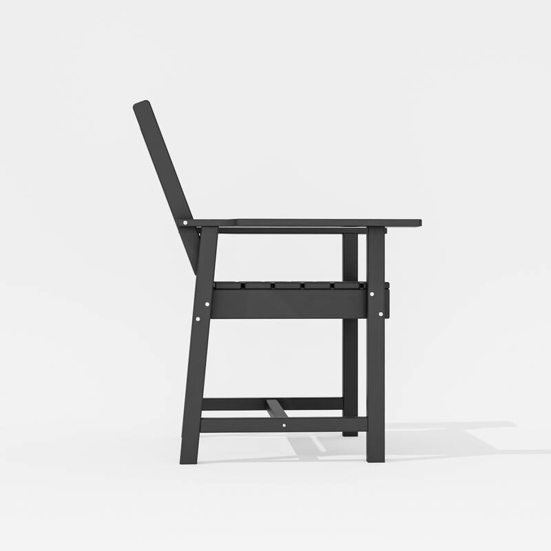 Set of 2 Outdoor Dining Chairs with Armrests, HDPE All Weather Patio Chairs, Waterproof UV Resistant Wood Grain Armchai