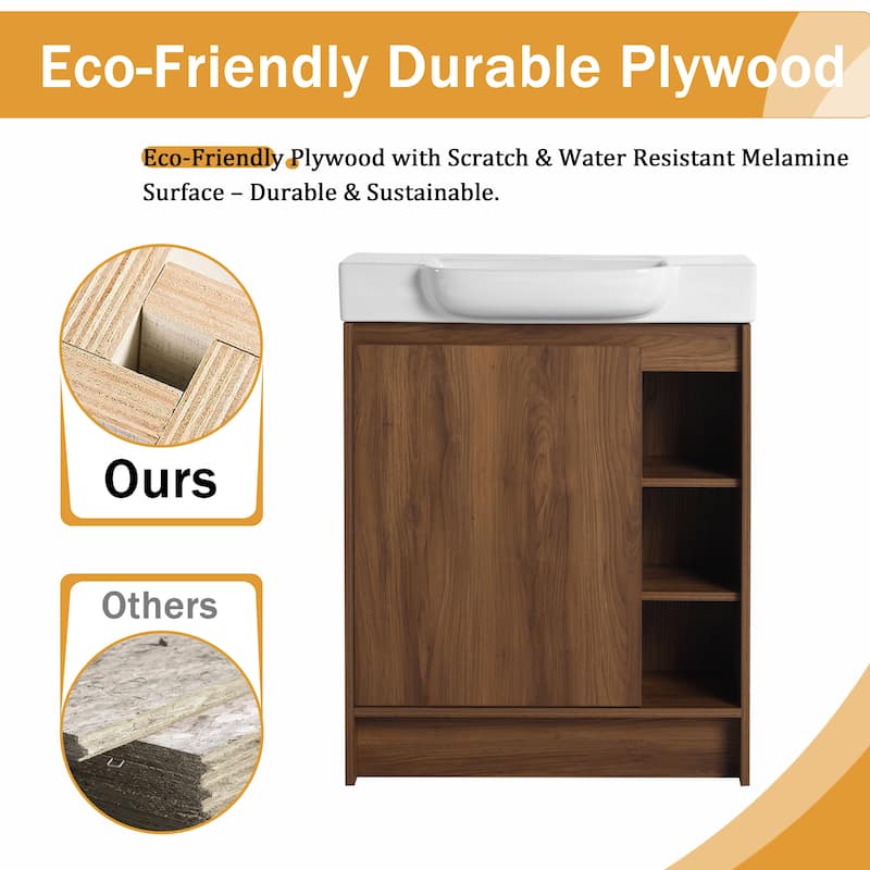Malwee 28" FreeStanding Bathroom Vanity with Sink, Small Floor Stand Bathroom Vanity with Ceramic Sink and Soft Close Door