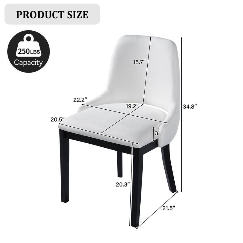 Farmhouse Style Linen Upholstered Dining Chairs with Cutout Backs and Rubberwood Frame, for Dining Rooms, 2-Piece Set