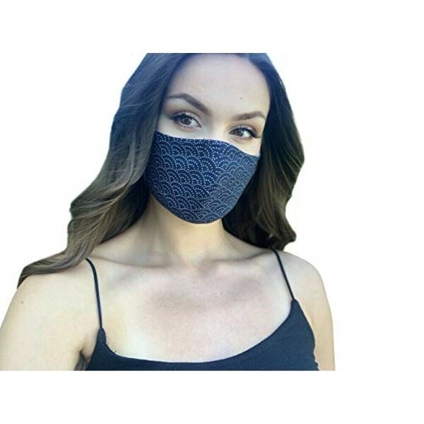 Reusable Women's Fashion Cloth Face Mask with Adjustable Straps, Sashiko Print - Navy. Opens flyout.
