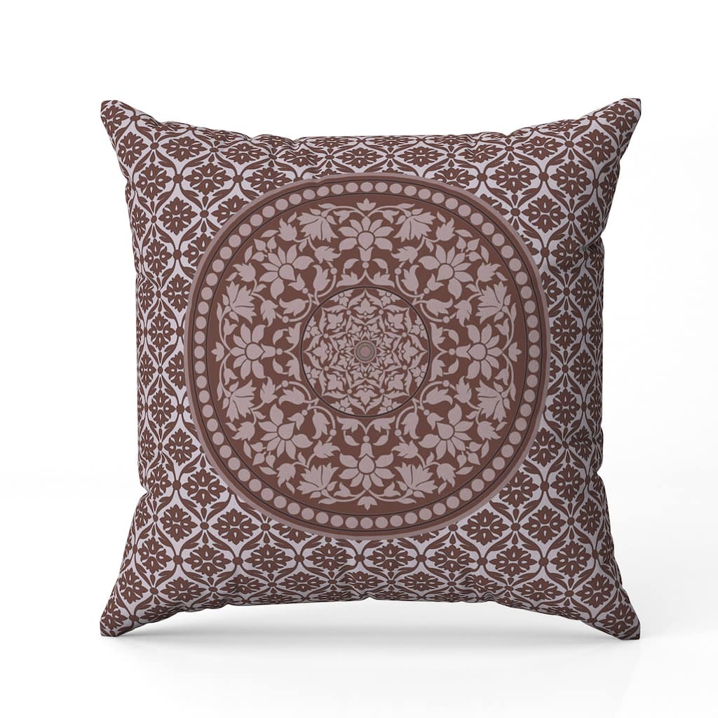 Intricate Circular Mandala Indoor/Outdoor Reversible Throw Pillow Rose and Lavender