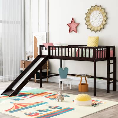 Low Loft Bed with Ladder and Slide