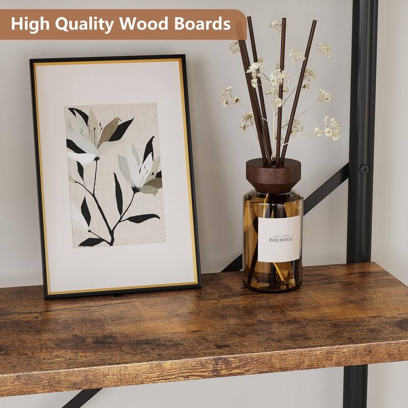 Bookshelf Industrial Bookcase Wooden Storage Open Rack Shelf with Metal Frame