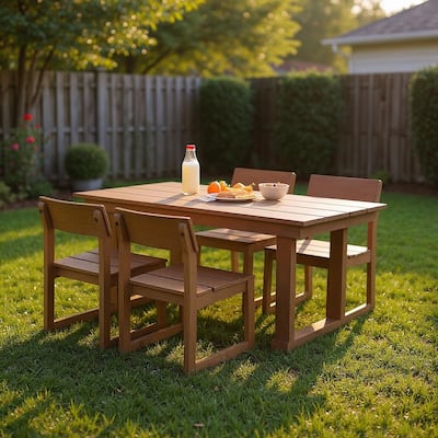 5-Piece HDPE Outdoor Dining Set for 4 - Weather-Resistant Patio Table and Chairs with Umbrella Hole
