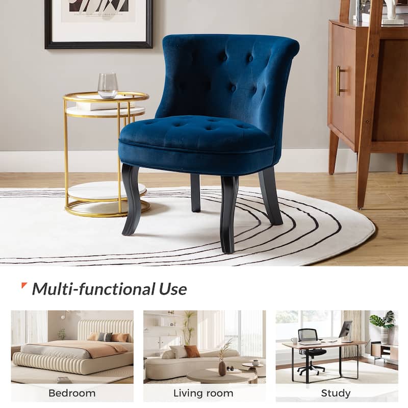 Paolino 25.1" Wide Traditional Velvet Button-tufted Back Stools with Wood Legs by HULALA HOME