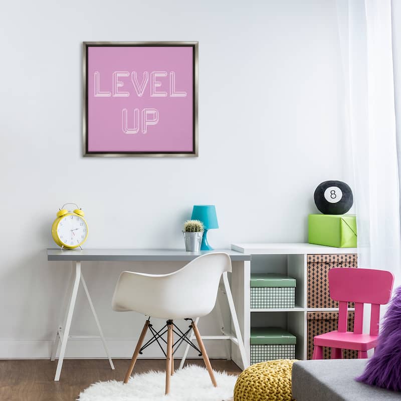 Stupell Level Up Purple & White Framed Floater Canvas Wall Art Design By Yass Naffas Designs