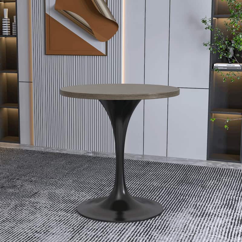 LeisureMod Verve 27" Round Dining Table with MDF Wood TableTop and Black Steel Base for Kitchen & Dining Room - 27.56"