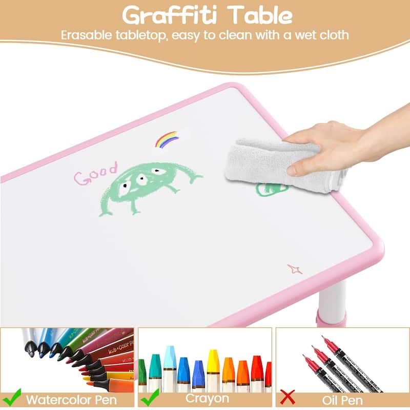 Height Adjustable Kids Table and 6 Chairs Set with Storage Box
