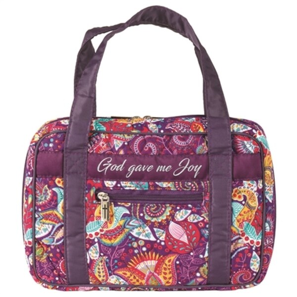 9" Purple and Red Religious Themed Paisley Designed Zippered Bible Cover - N/A
