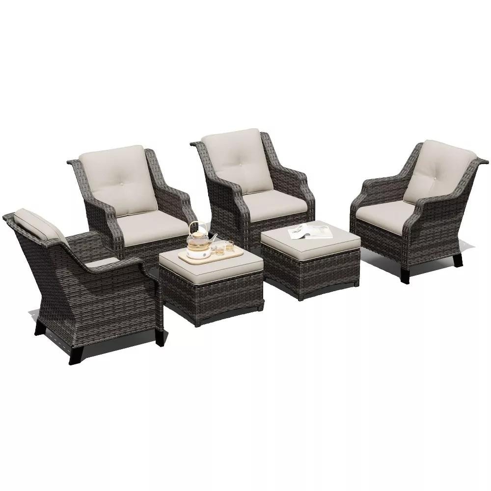 COZYWOR Modular 4-Chair Set with 2 Ottomans