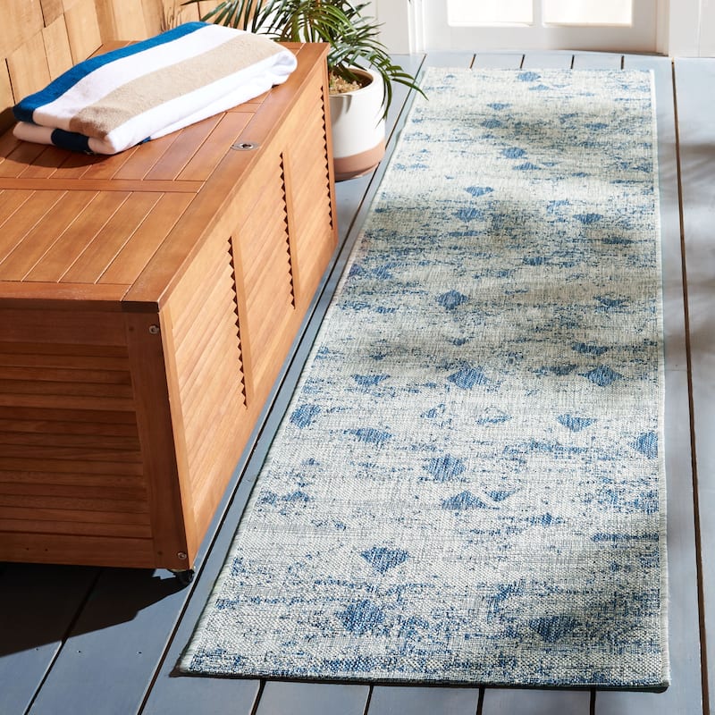 SAFAVIEH Courtyard Rucsanda Indoor/ Outdoor Waterproof Patio Backyard Rug - 2'2" x 9' Runner - Grey/Navy