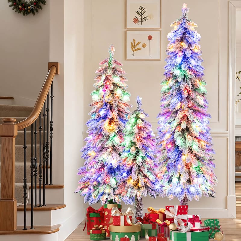 Costway 3’ 4’ 5’ Artificial Christmas Tree Set of 3 with 115 + 207 + - Green & White - See Details