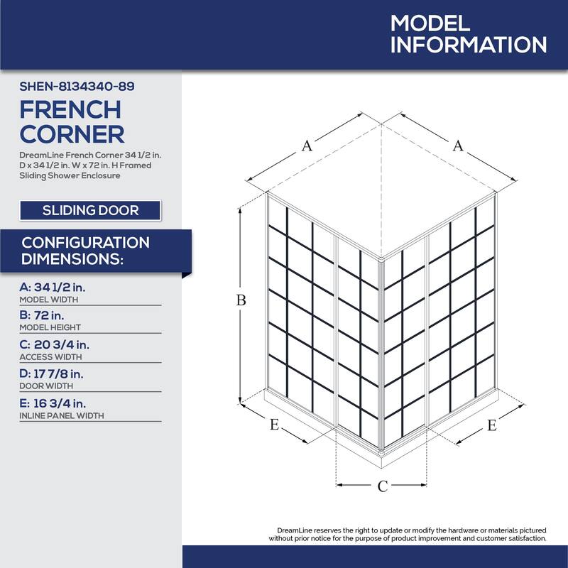 DreamLine French Corner Framed Sliding Shower Enclosure - 34.5" x 34.5"
