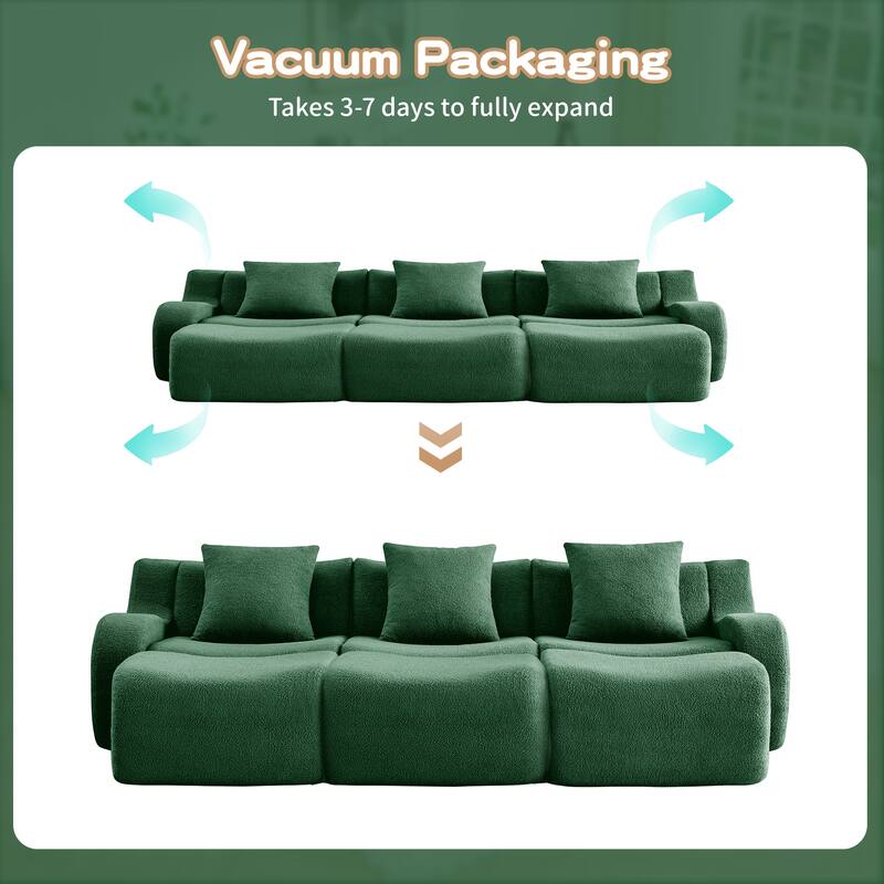 Anmytek Modern Plush 3-Seat Chaise Sofa - High-Quality Teddy Fabric, 32D High Density Sponge, No Assembly