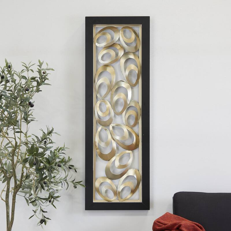 Metal Abstract Scallop Ribbon Wall Decor with Black Frame - Gold - Roche River Decor