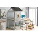 preview thumbnail 3 of 7, Pinewood FrameTwin Over Twin Bunk Bed Wood Loft Bed Bedroom Furniture with Roof, Window, Full-length Guardrail, Ladder
