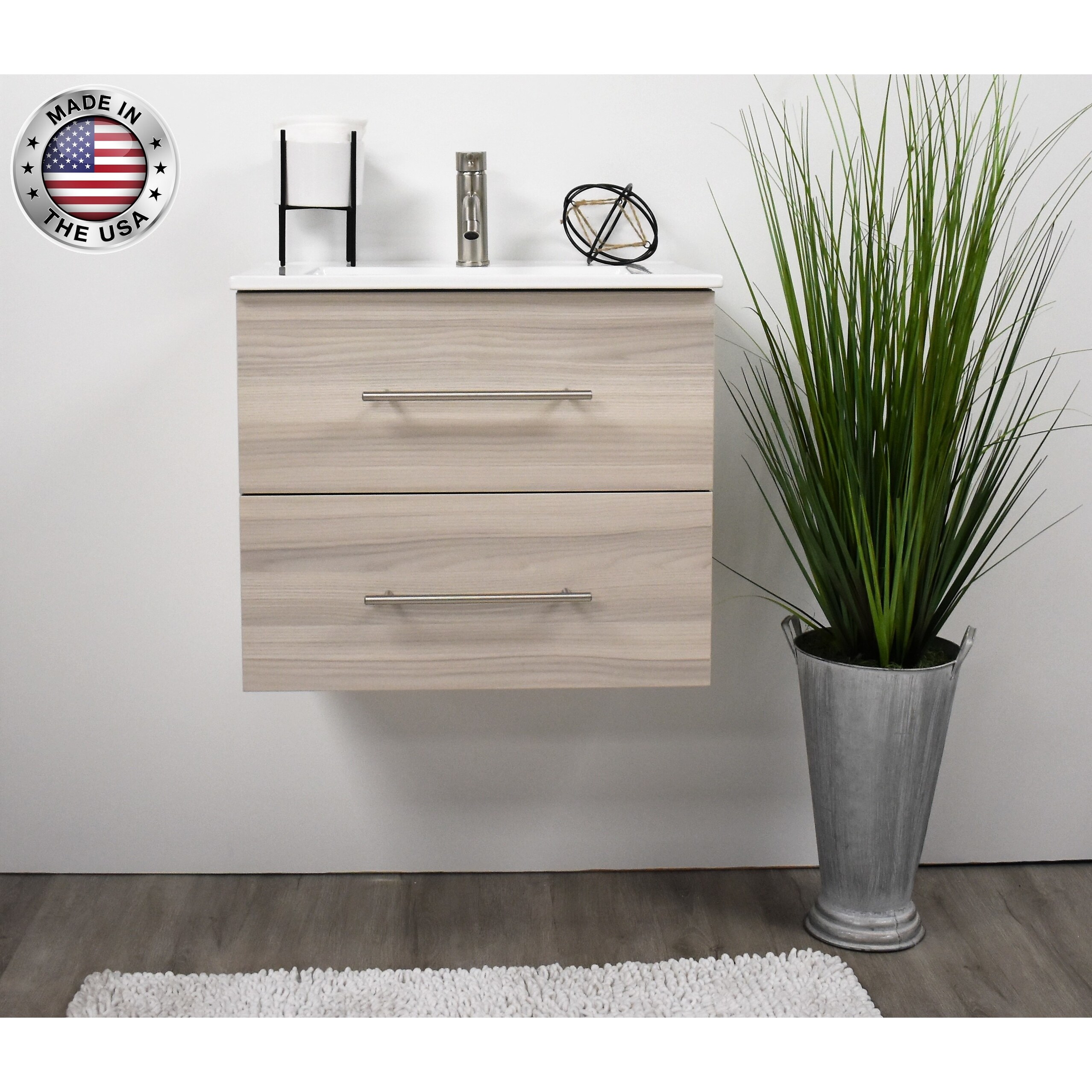 Shop Volpa Usa Napa 24 Inch Wall Mounted Floating Bathroom Vanity Set In Ash Grey Overstock 32208118