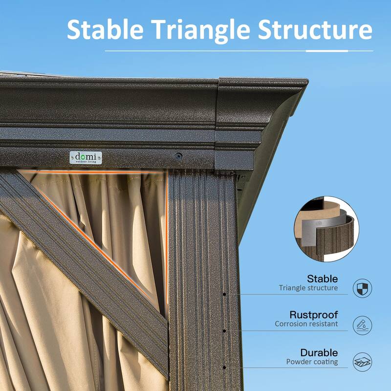 12' X 18' Hardtop Gazebo with Drainage System, Galvanized Steel Roof, Curtains, and Netting for Outdoor Living