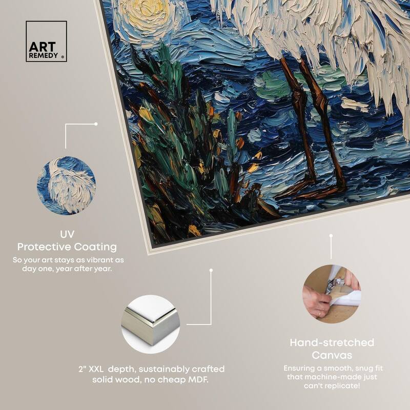 Crane in Starry Night Canvas by Art Remedy