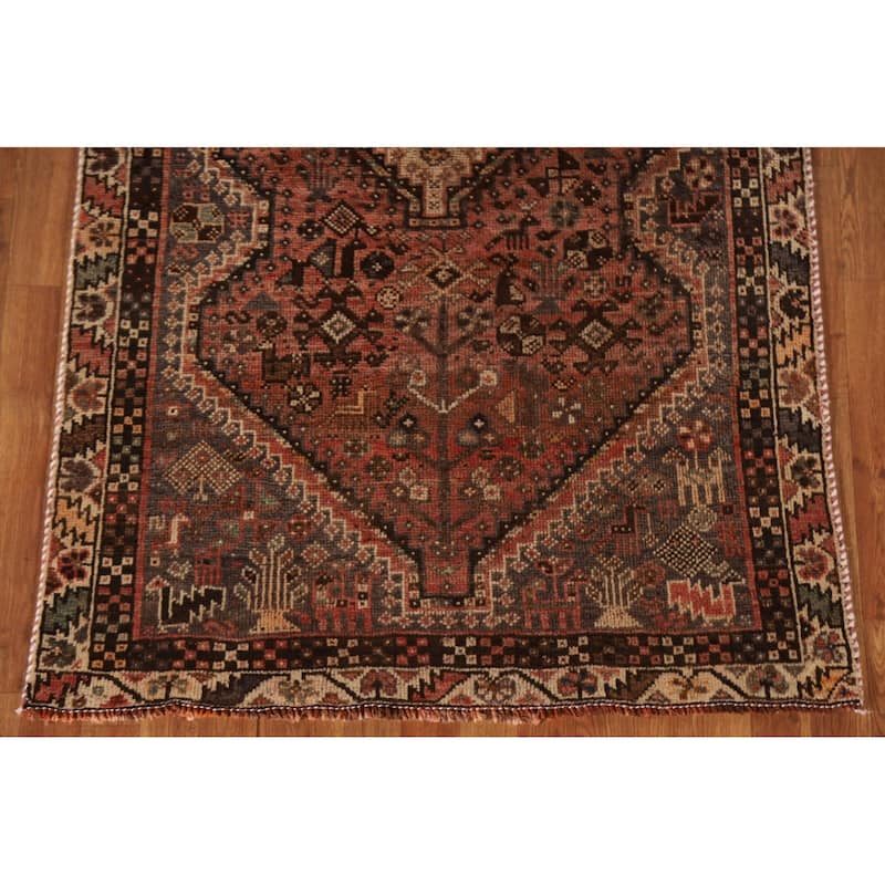 Vegetable Dye Qashqai Persian Rug Hand-knotted Antique Wool Carpet - 3'9"x 6'8"