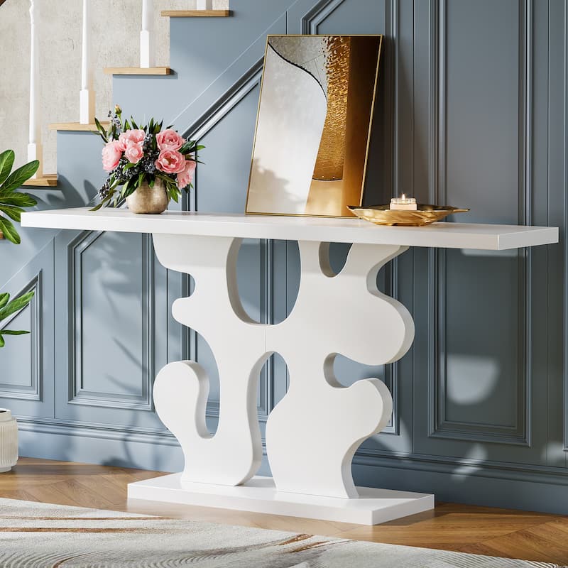 55-Inch Long Modern White Console Table for Entryway