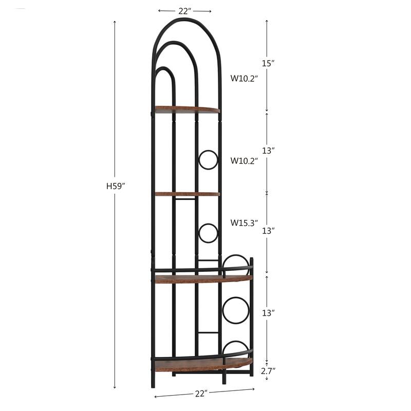 Modern 4 Tier Corner Bookcase, Plant Shelf with Metal Frame for Living Room Bedroom Office