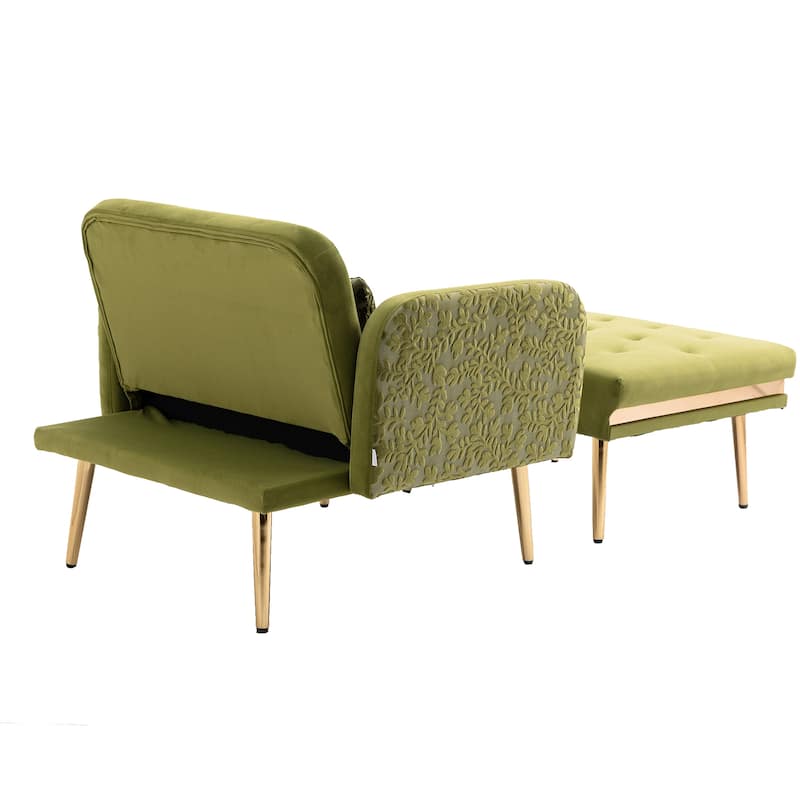 Velvet Upholstered Tufted Living Room Sleeper Chair With Ottoman