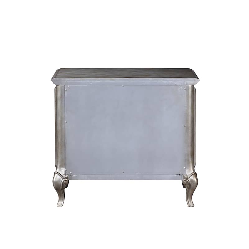 Nightstand with Mirror Front and Molded Trim, Antique Silver