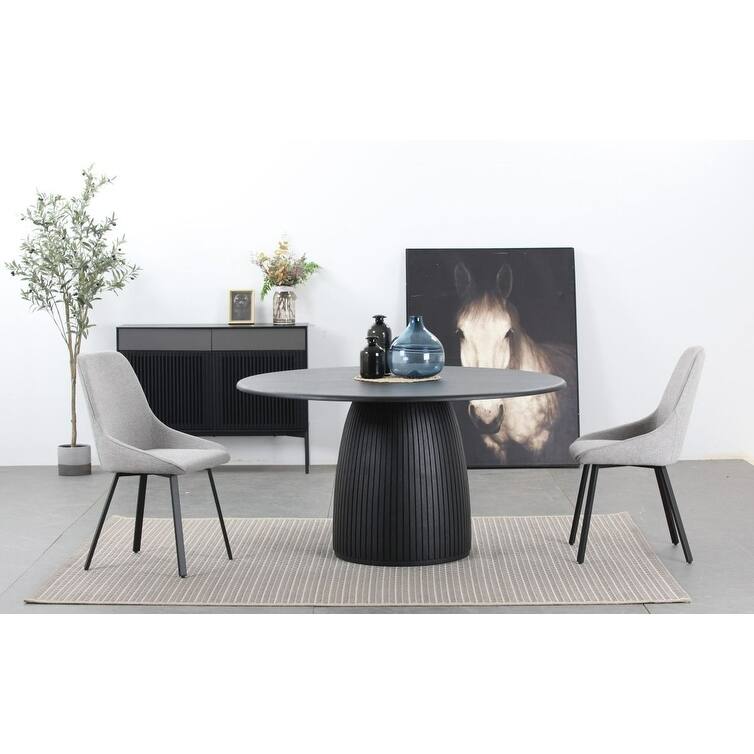 Modrest Lander Modern Mid Century Black Oak Round Dining Table