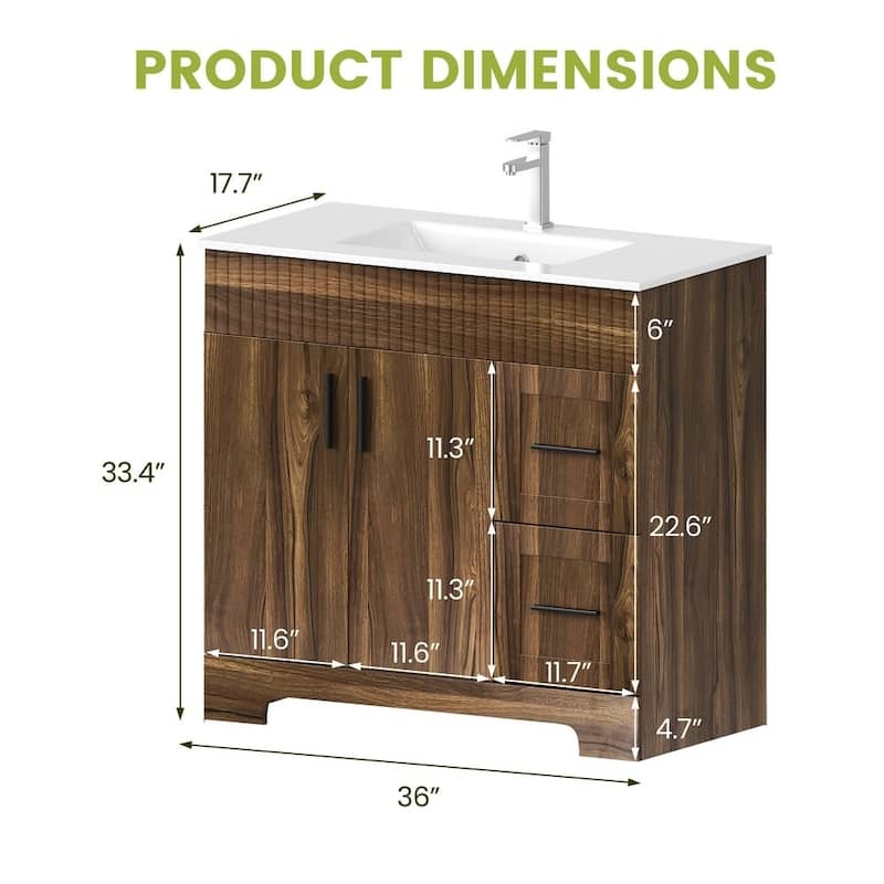 EROMMY Bathroom Vanity with Sink and Faucet, Freestanding Vanity Cabinet with Drawers & Doors, White Ceramic Top