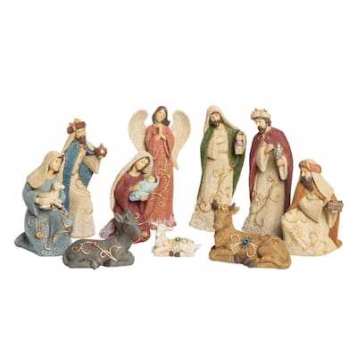 Transpac Ceramic 11.8 in. Multicolored Christmas Waffle Weave Nativity Set of 10