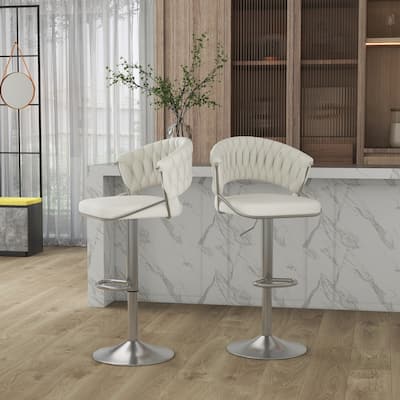 Set of 2 Bar Stool Adjustable Height with Swivel Seat