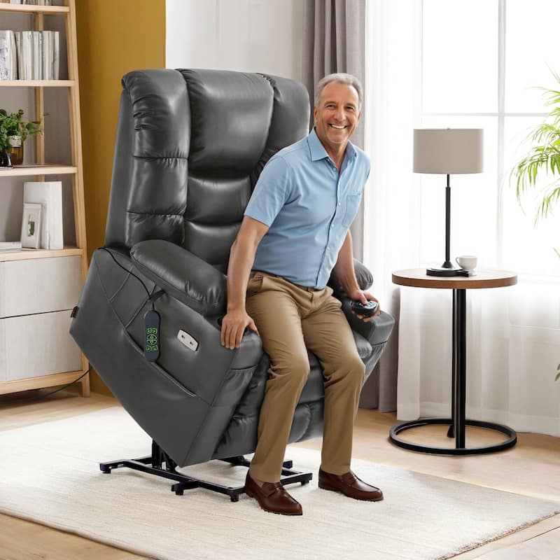MCombo Large Dual Motor Power Lift Recliner Chair with Massage and Dual Heating for Elderly People, Faux Leather