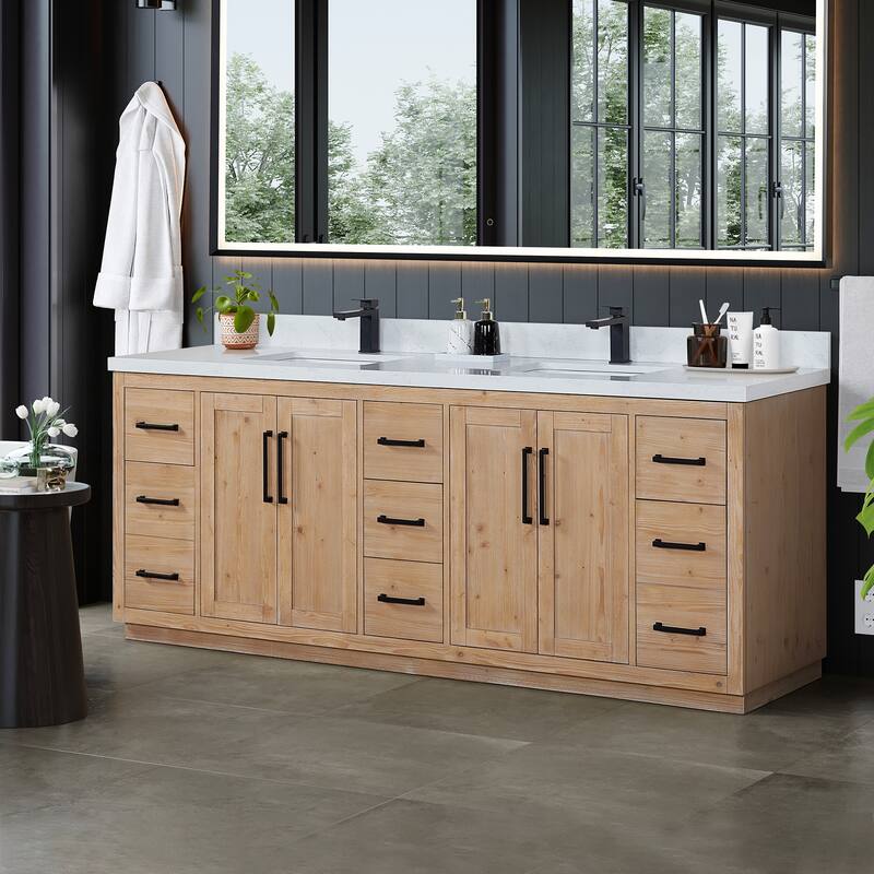Cicero Single Bathroom Vanity in Light Brown with Grain White Engineered Stone Countertop without Mirror