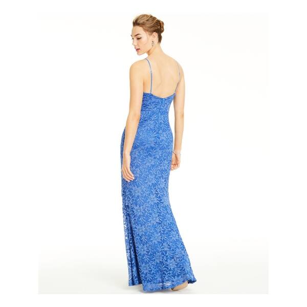 SERGIO HUDSON Womens Light Blue Zippered Adjustable Train Lined Spaghetti Strap V Neck Full-Length Formal Gown Dress