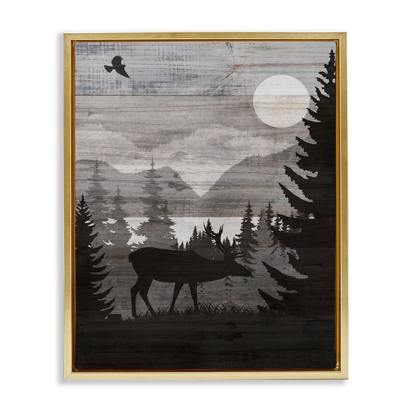 Stupell Rustic Moose at Night Framed Floater Canvas Wall Art Design By Susan Arnot - 25 x 31 - Gold