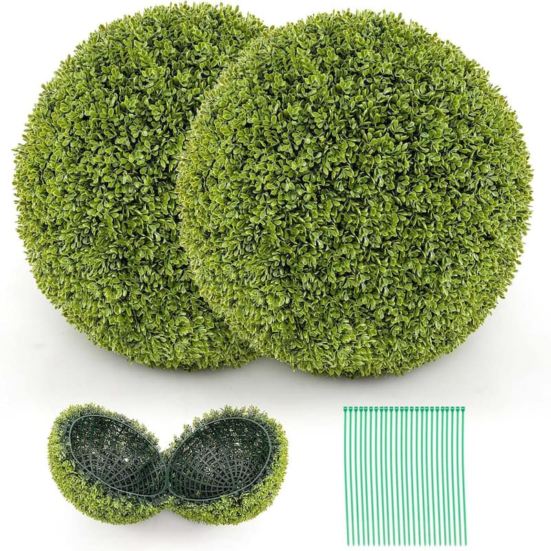 2 PCS 20'' Artificial Plant Topiary Ball Round Faux Boxwood Balls - Green - Green