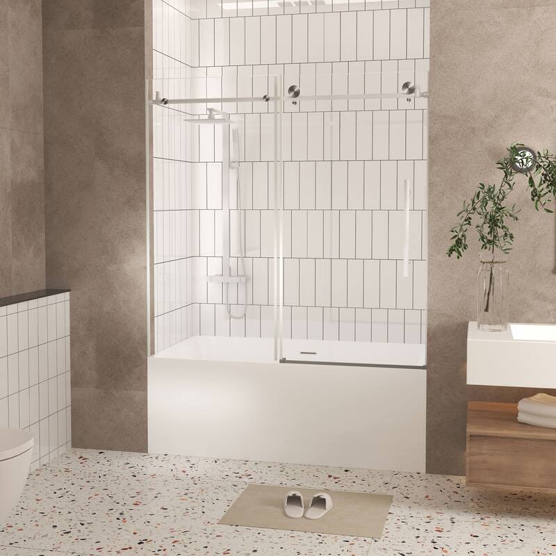 GDFStudio - Callum Frameless Sliding Shower Door for Modern Bathroom Layouts - Frameless shower door 60 "W x 60" H