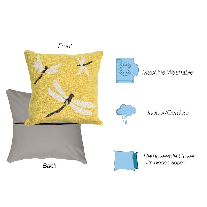 Liora Manne Frontporch Dragonfly Indoor/Outdoor Pillow Yellow 18" Square