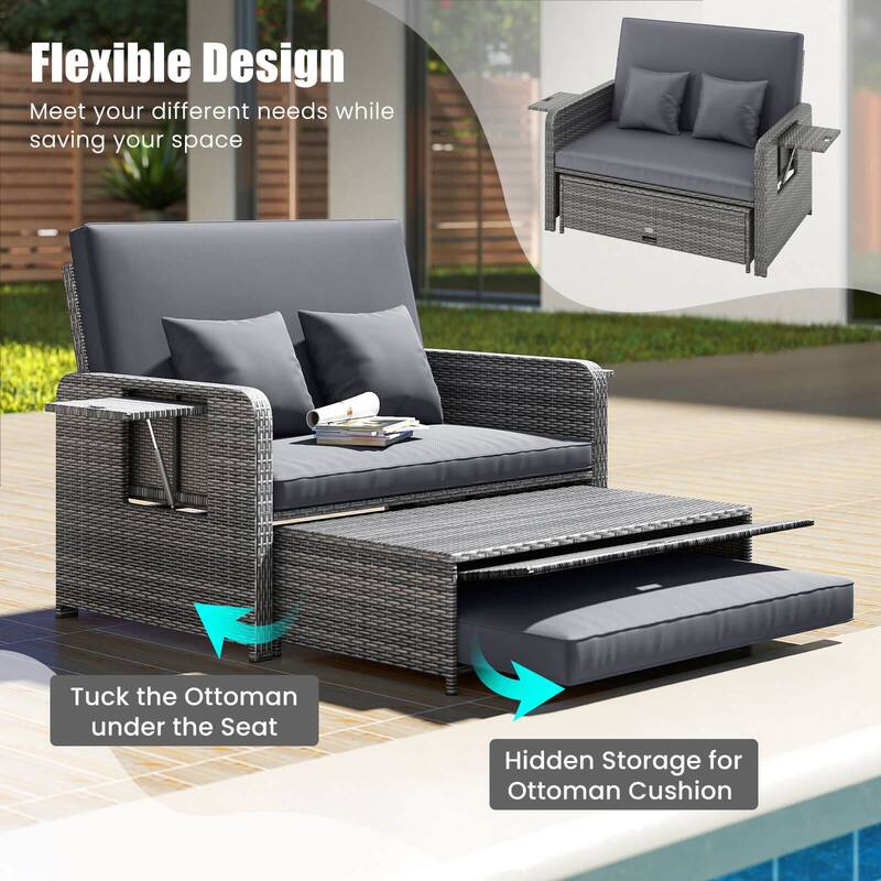 Costway Wicker Loveseat Sofa Set Patio Rattan Daybed with Ottoman & - See Details