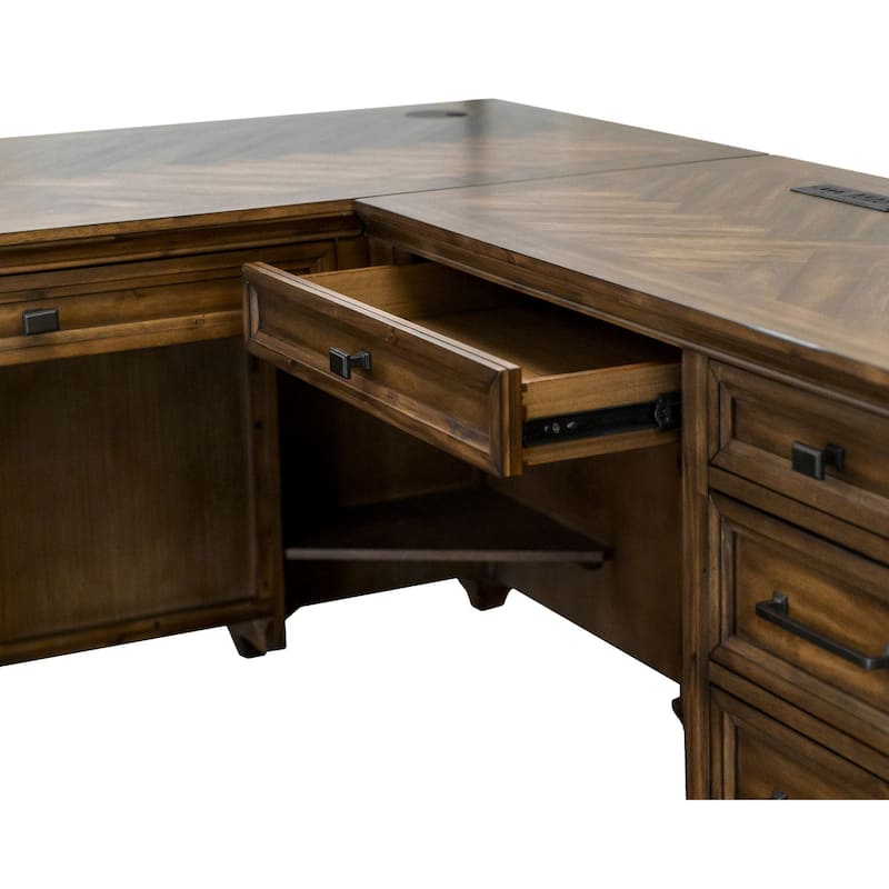 Traditional Wood L-Desk & Return, Writing Table & Return, Office Desk & Return, Corner Desk & Return, Brown