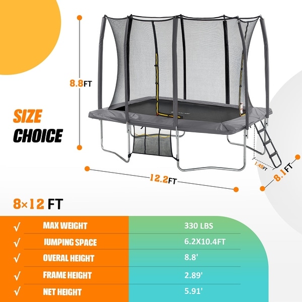 Exacme 7X10 8X12 9X14 Foot Rectangle Trampoline for Kids, Double