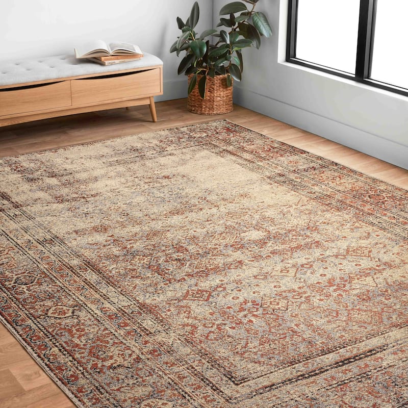 Alexander Home Luciano Distressed Brick Oriental Indoor/ Outdoor Rug - 2'5" x 4' - Natural / Brick