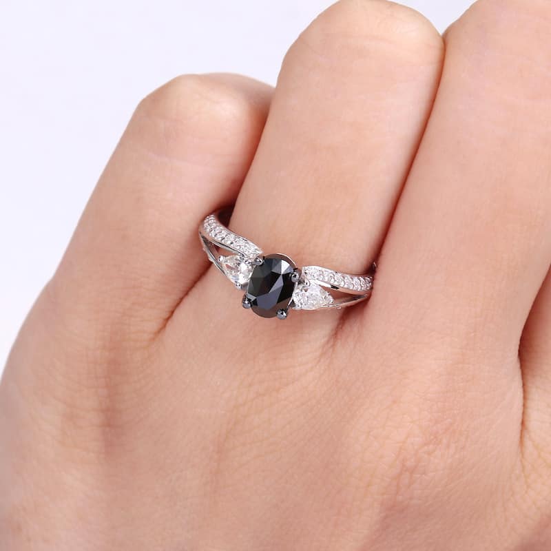 Miadora 10k White Gold 3/4ct TDW Black Diamond & 7/8ct TGW Created White Moissanite Engagement Ring