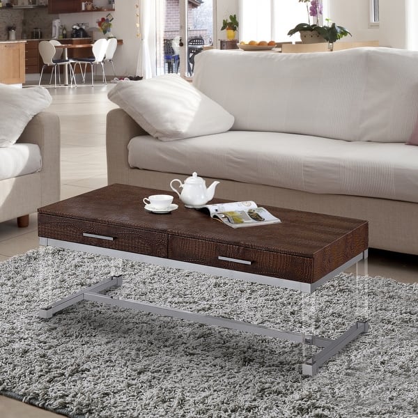 furniture of america jill modern metal crocodile textured coffee table overstock 13815210