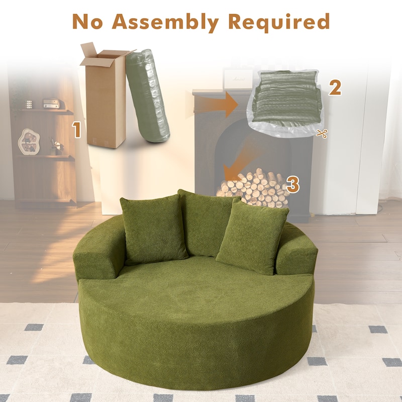 XIZZI Modern Round Plush Lounge Sofa with Cushions