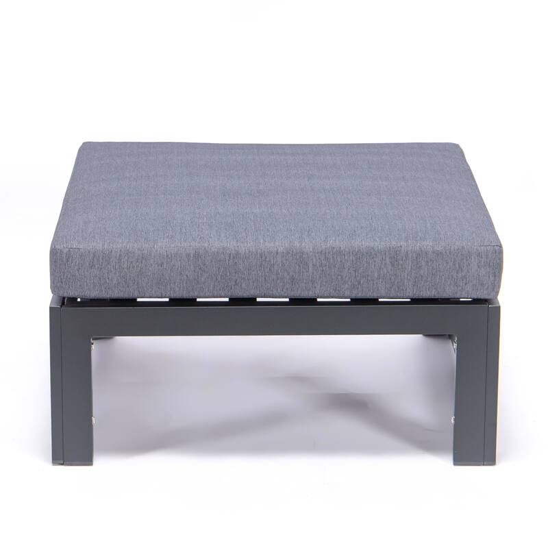 Chelsea Modern Outdoor Polyester Cushions Aluminum Patio Ottoman with Slatted Seat Design and Washable Cushion Covers Set of 2
