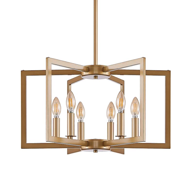 21" Modern Black Geometric 6-Light Chandelier-Industrial Metal Pendant Light Fixture